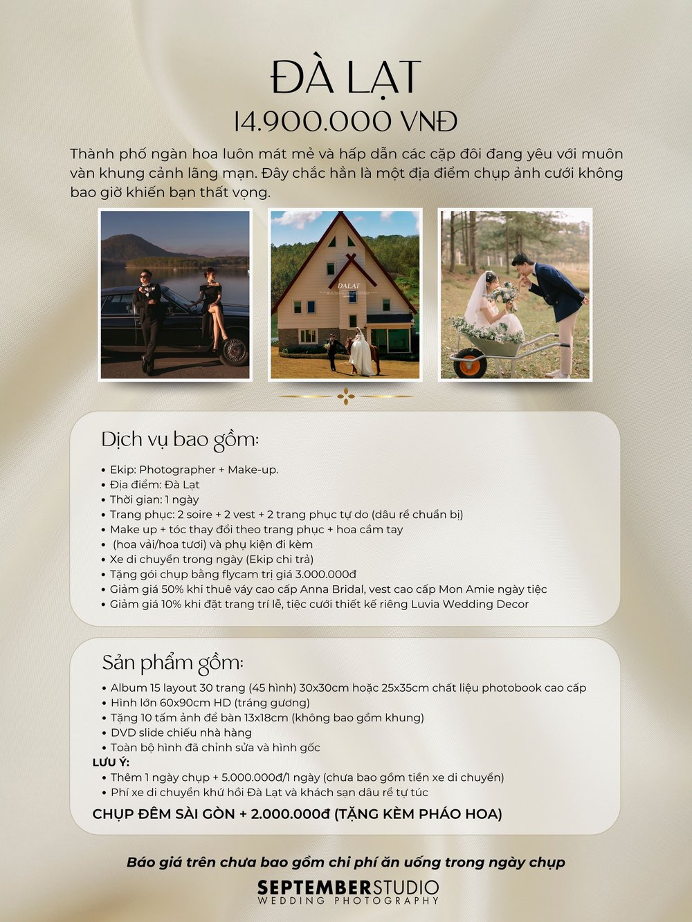 Bảng giá gói chụp ảnh cưới Đà Lạt 14.9tr – September Studio