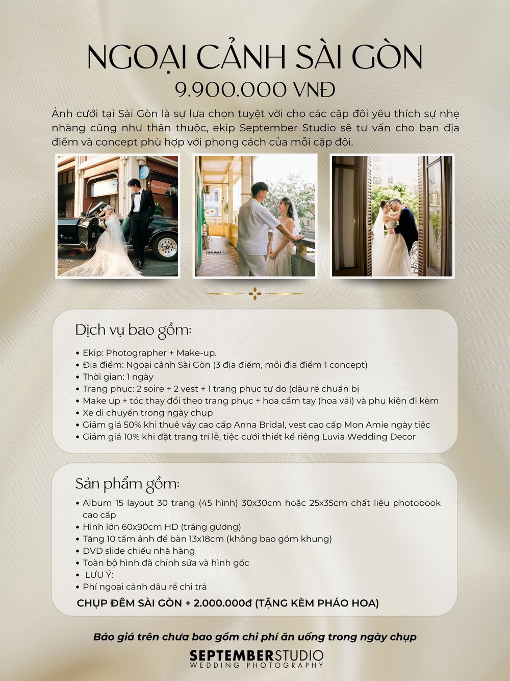 Bảng giá gói chụp ảnh cưới ngoại cảnh Sài Gòn 9.9tr – September Studio